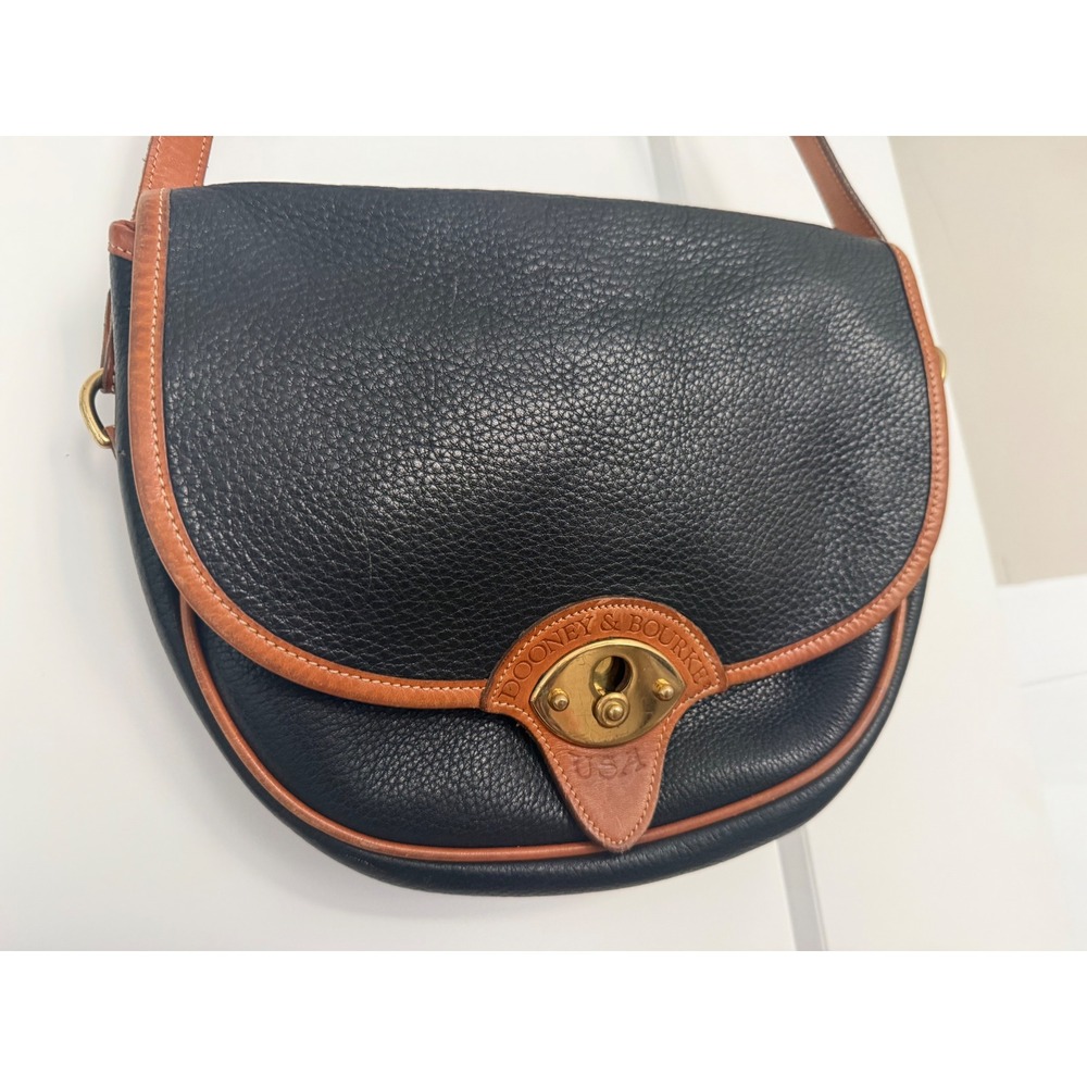 Dooney & Bourke Vintage All-Weather Leather Crossbody Bag Navy Tan USA Made